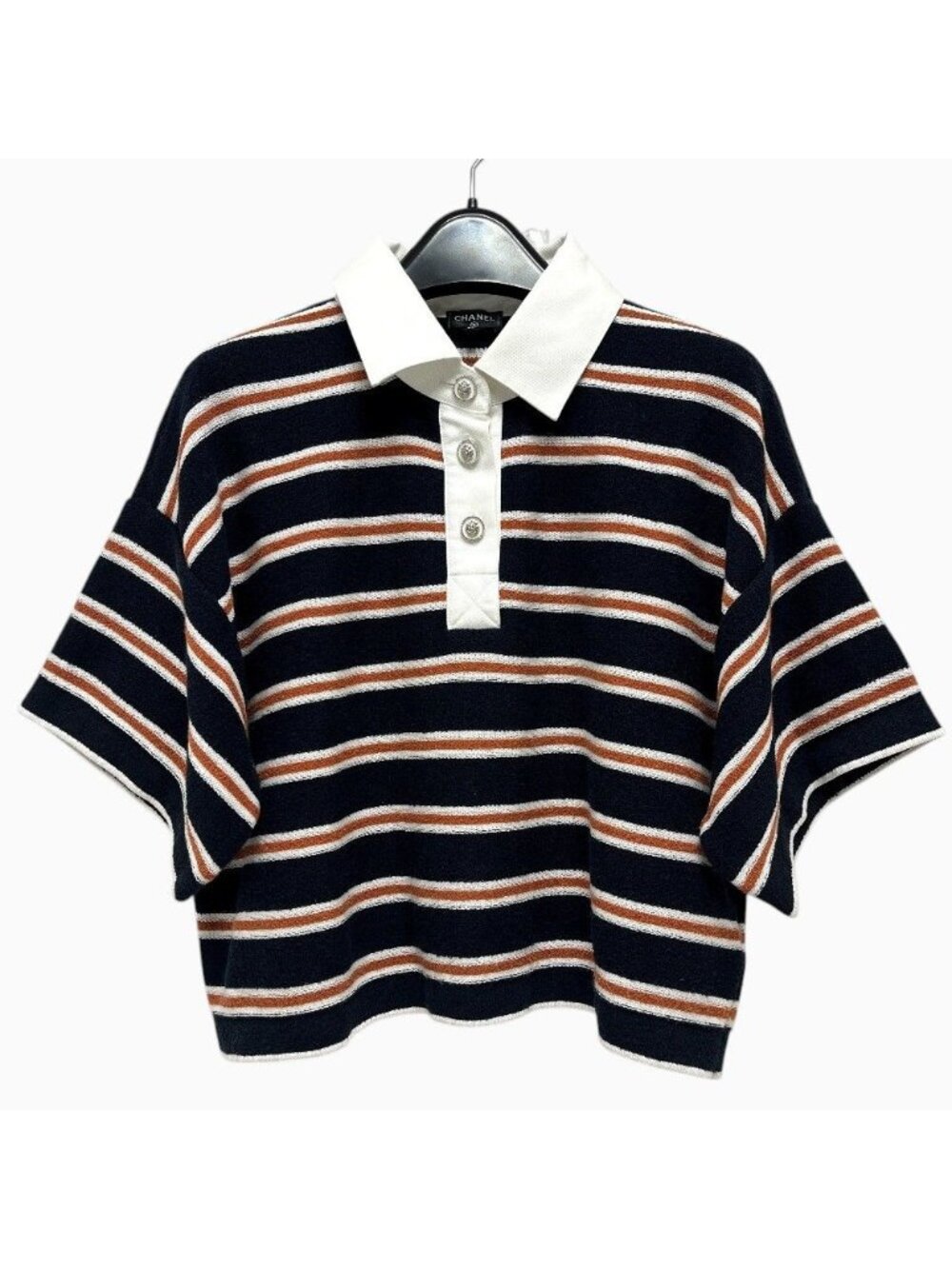 Chanel Polo Shirt Border Lion Button Cotton Black